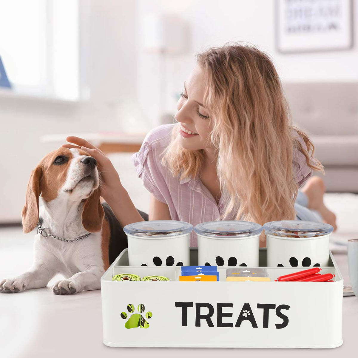28oz Metal Dog Treat Container Set of 3 White Q422