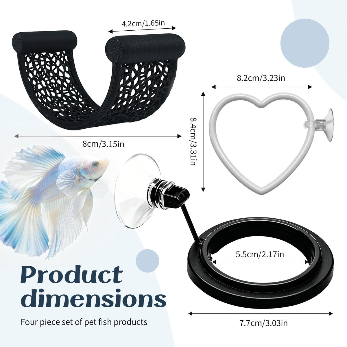 4Pcs Betta Fish Tank Accessories, Hammock, 2 Toys, 1 Feeding Ring S32182