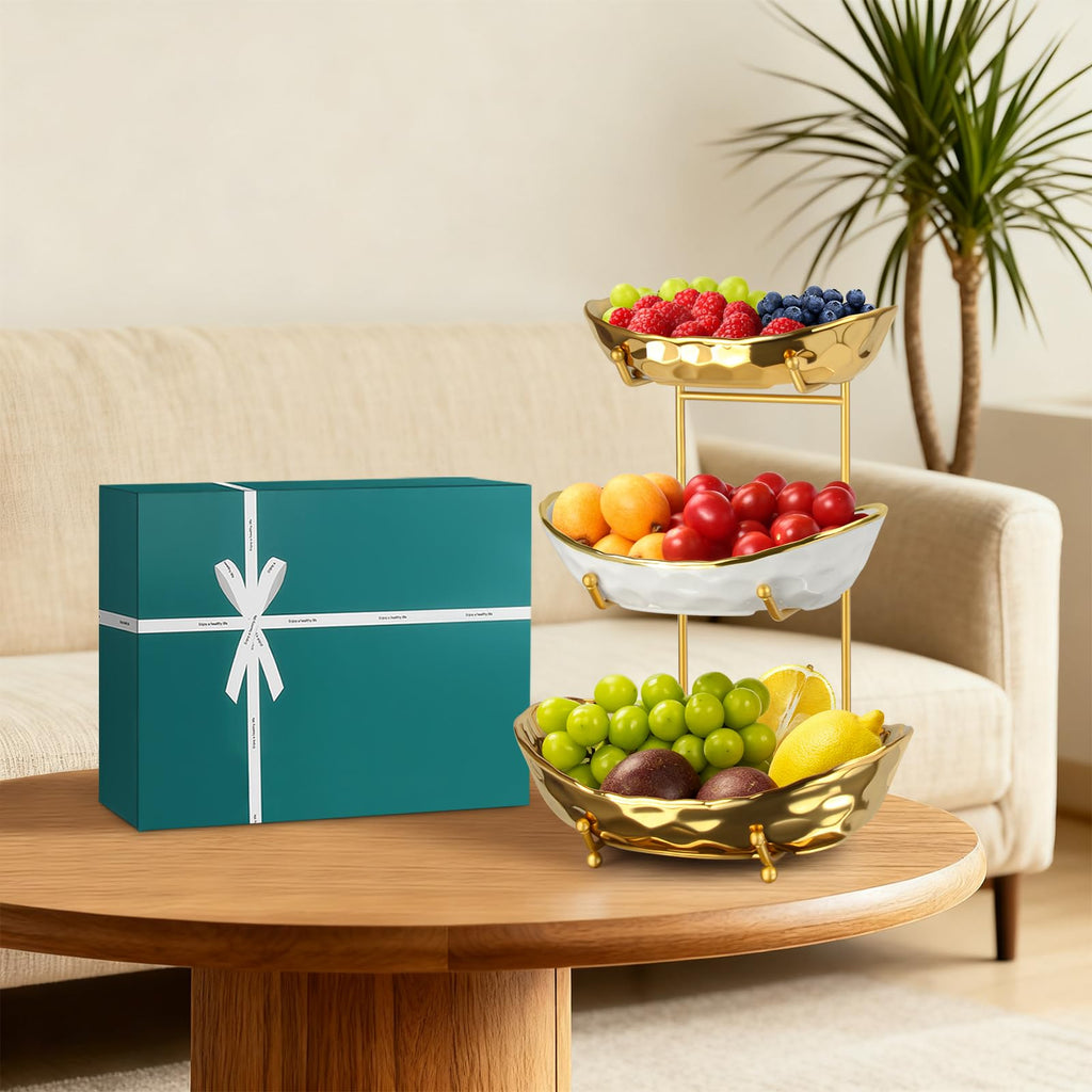 3 Tier Ceramic Fruit Basket with Metal Stand T36721