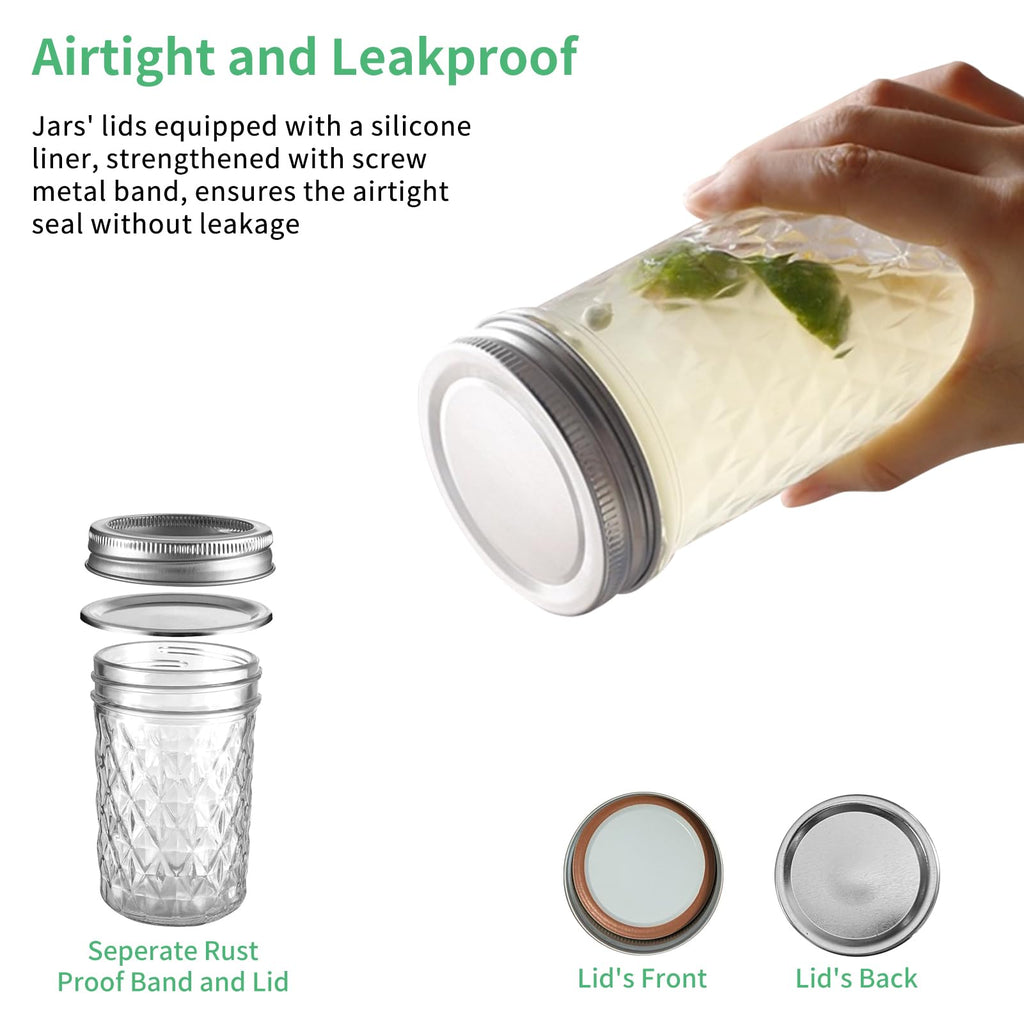 12oz Glass Mason Jars 6 Pack Airtight Lids E790435