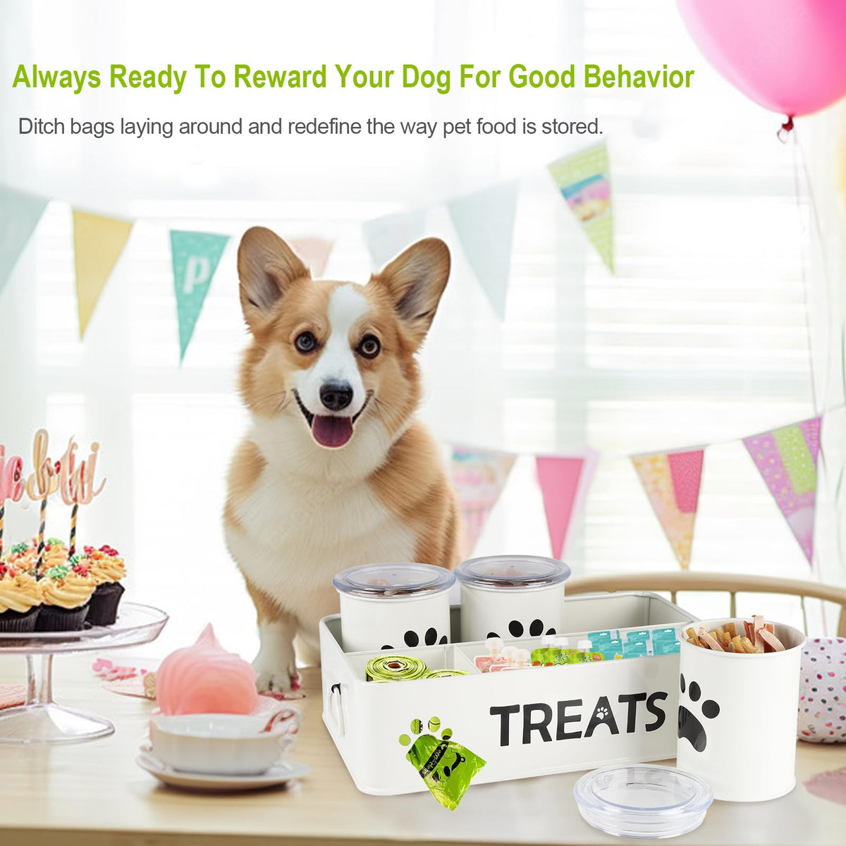 28oz Metal Dog Treat Container Set of 3 White Q422
