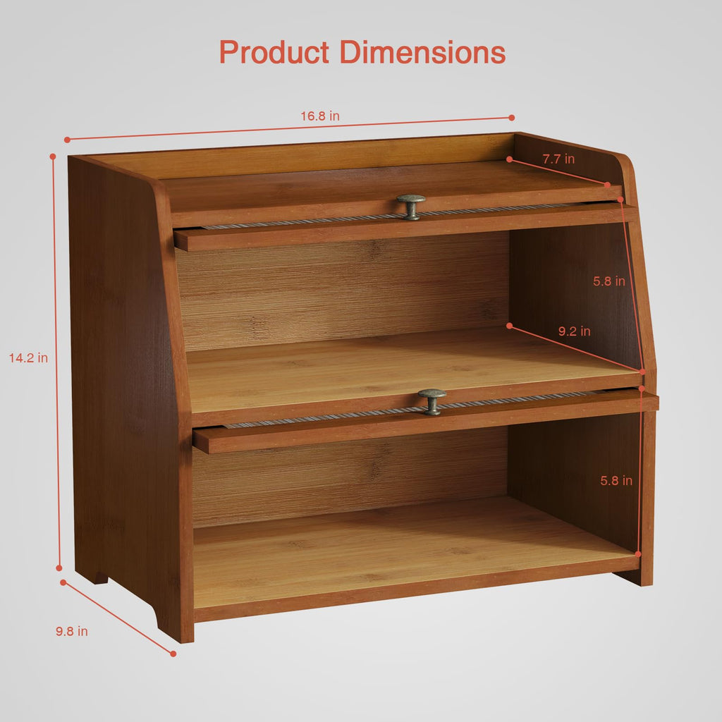 Wooden 2 Tier Roll Top Bread Box D307