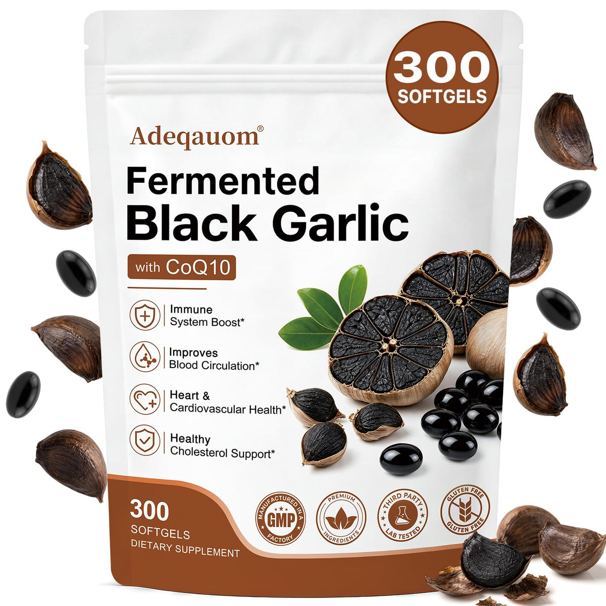 Black Aged Garlic Extract with CoQ10 Ubiquinol & Vitamin K2, 300 Softgels N862573