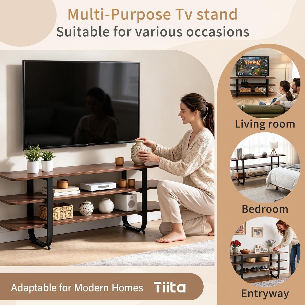 Walnut 3-Tier TV Stand X974