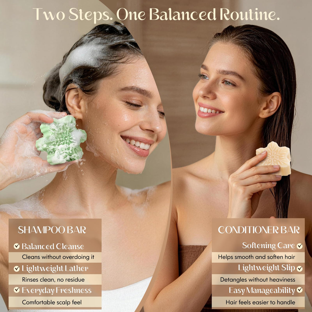 Tea Tree Clarifying Shampoo Bar & Rice Water Protein Conditioner Bar Set 2 pack D6254