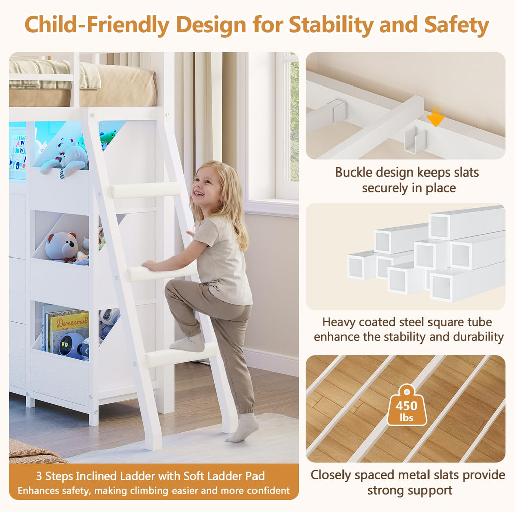 Twin Over Twin Bunk Bed with 6 Storage Drawers R95585