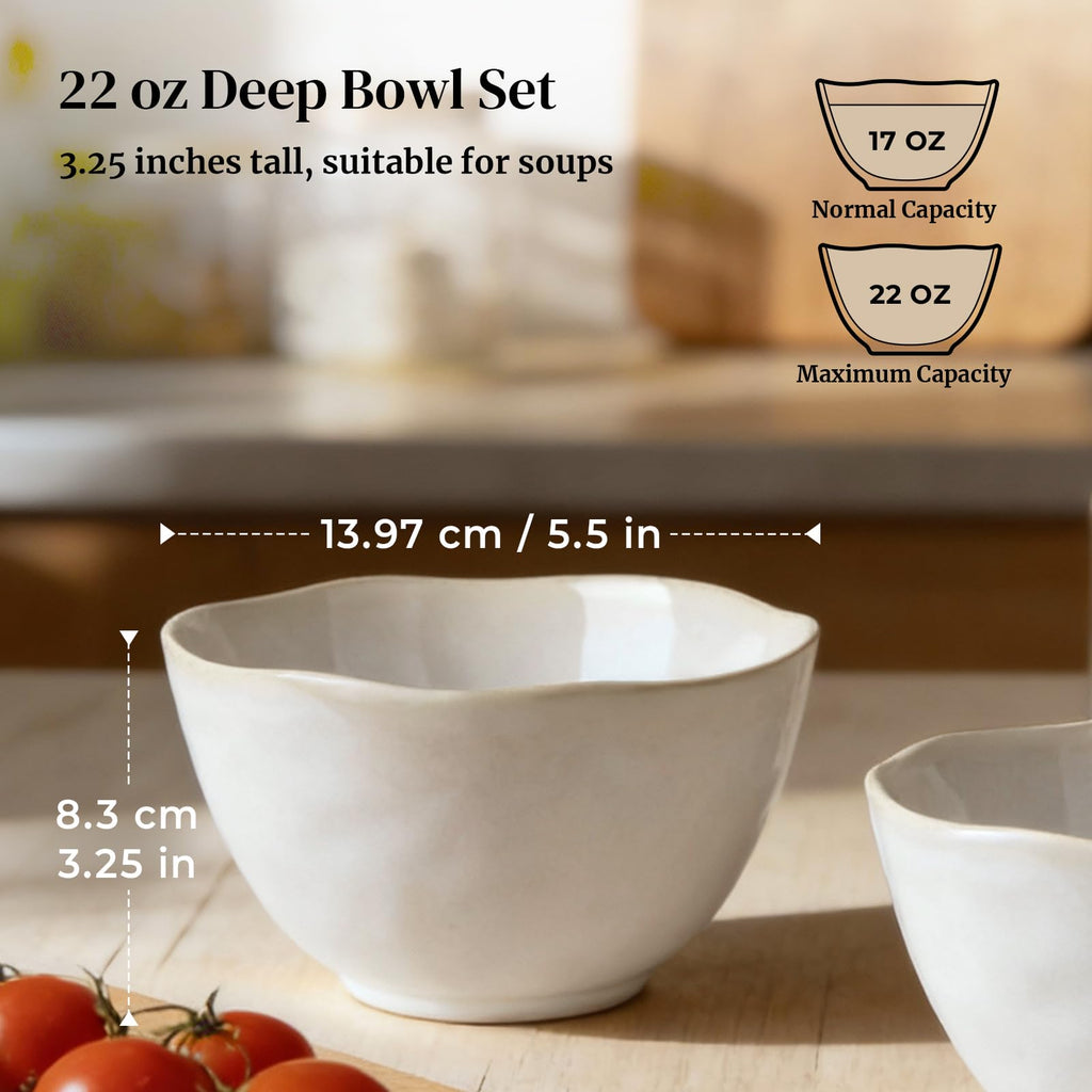 22 oz Cereal Bowls Set of 4 and 8.5" Pasta Bowls Set of 4 I74155