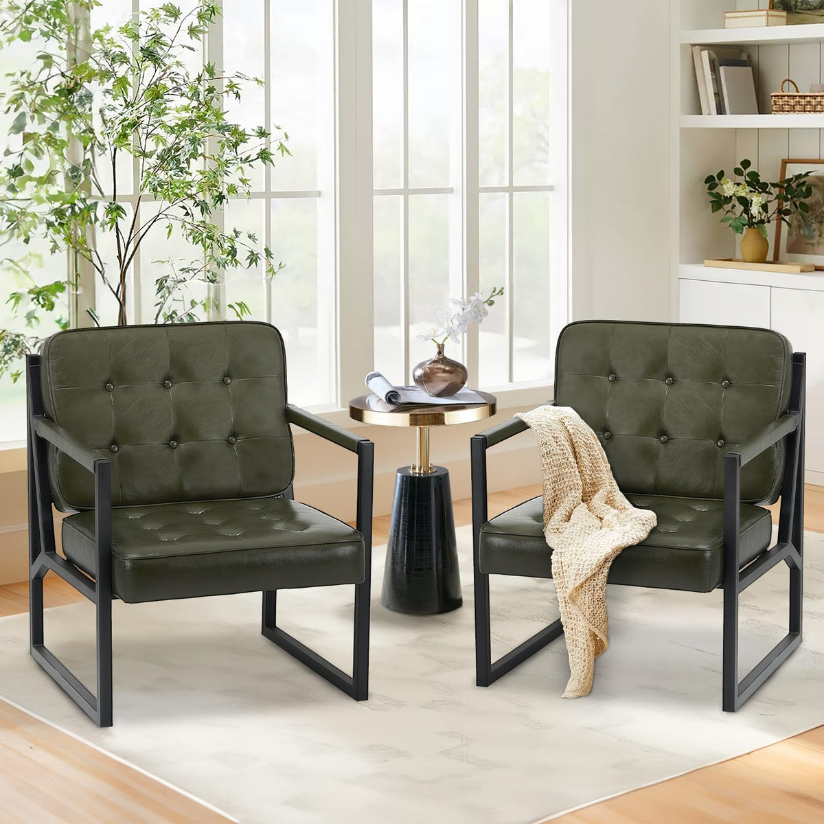 Green Leather Accent Chair Set of 2 R4957
