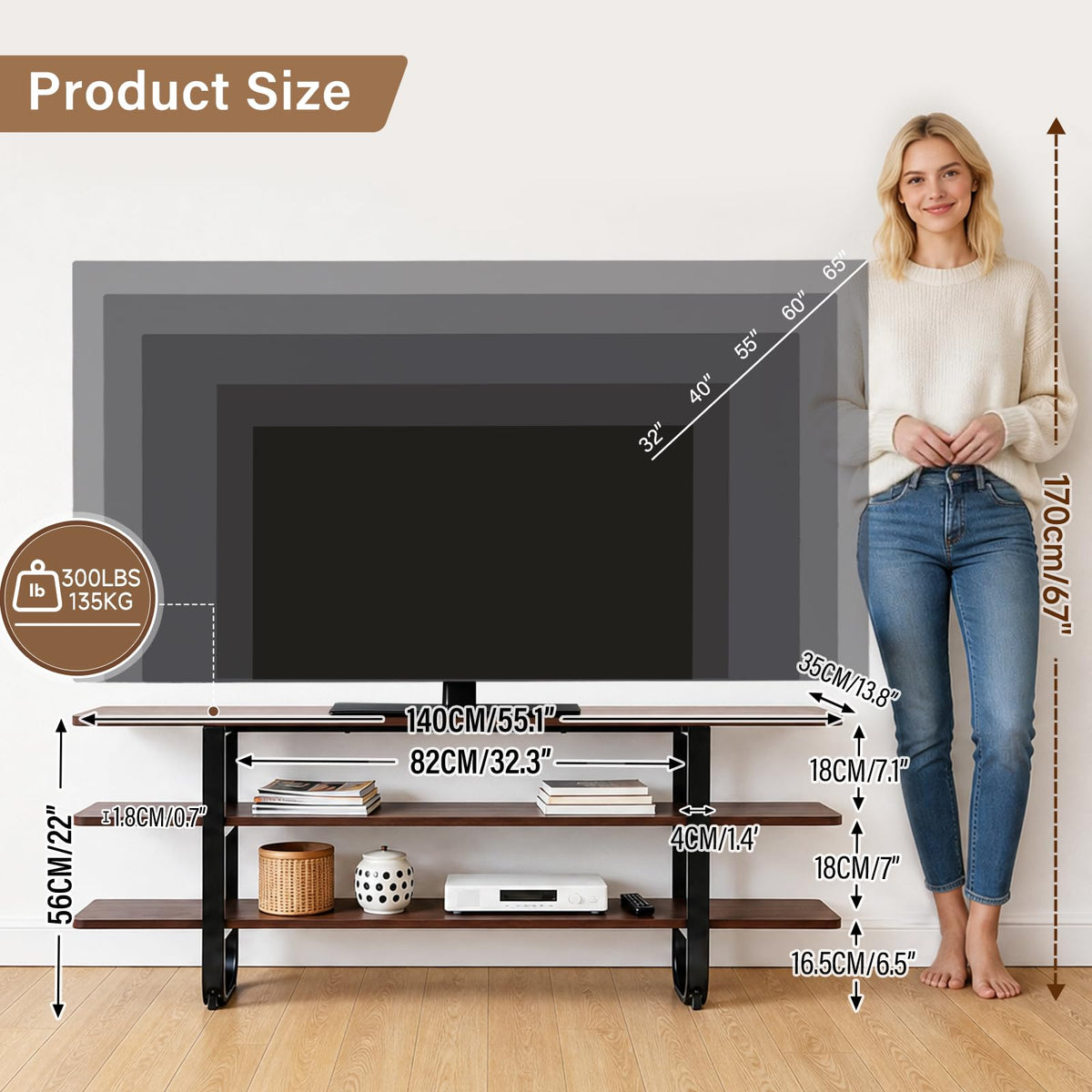 Walnut 3-Tier TV Stand X974