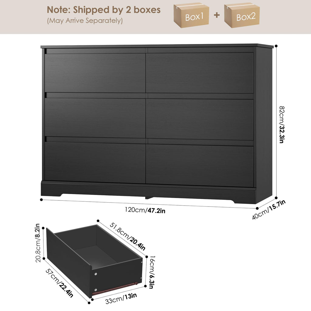 Black 6 Drawer Double Dresser D747