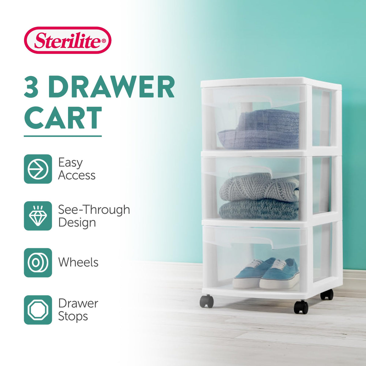 2 Pack White 3 Drawer Plastic Storage Cart L948