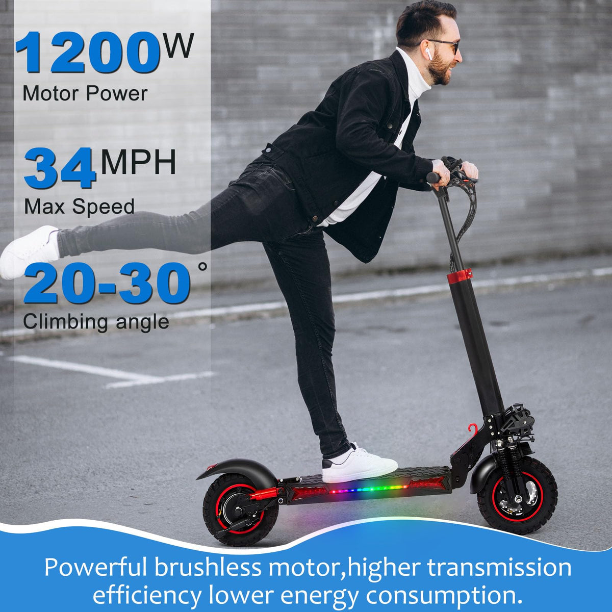 1200W 37 Mile Range 34MPH Foldable Electric Scooter with Seat Y11781