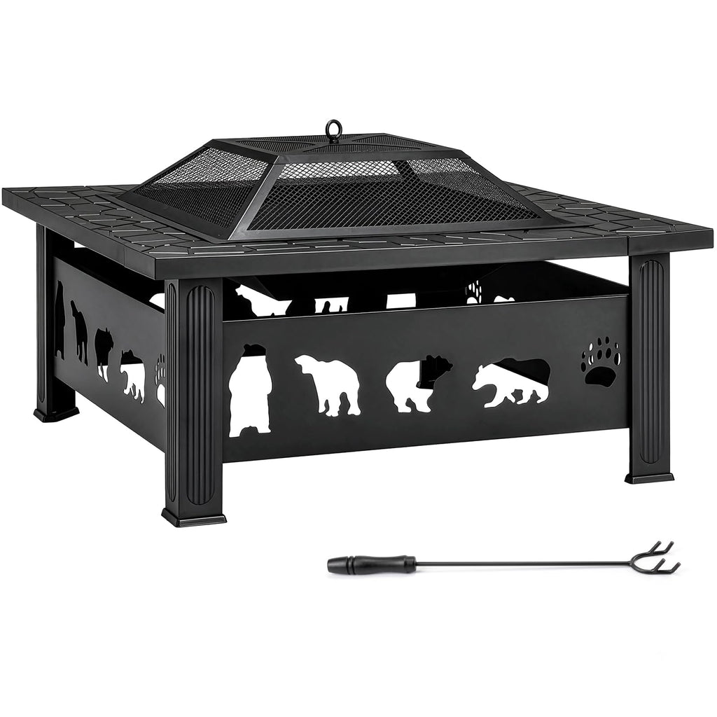 32 Inch Black Wrought Iron Wood Burning Fire Pit U963948