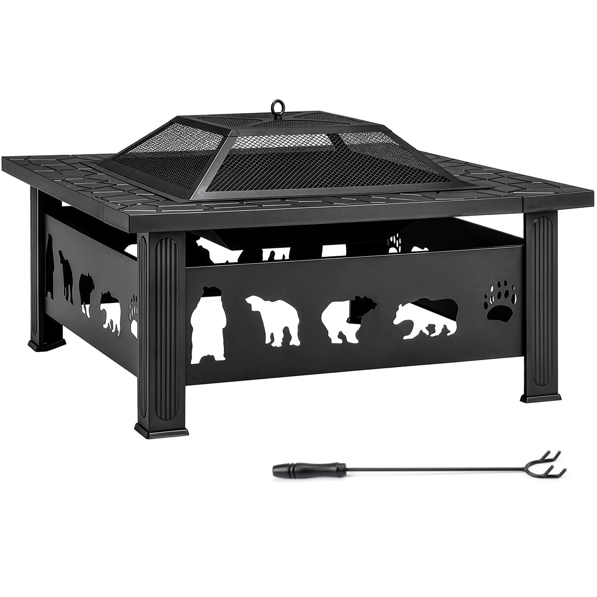 32 Inch Black Wrought Iron Wood Burning Fire Pit U963948