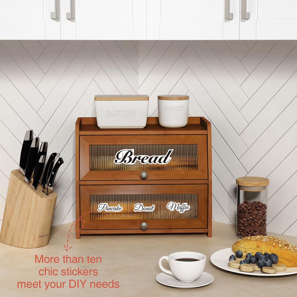 Wooden 2 Tier Roll Top Bread Box D307