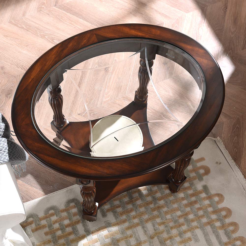 Wood Oval End Table with Glass Top B522