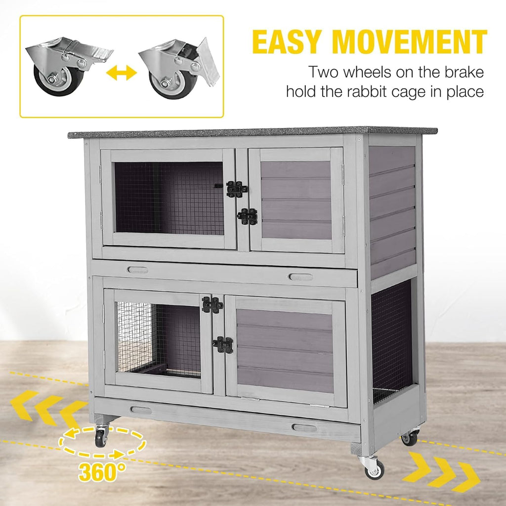Rabbit Hutch 2 Story Pet House on Wheels Y81828