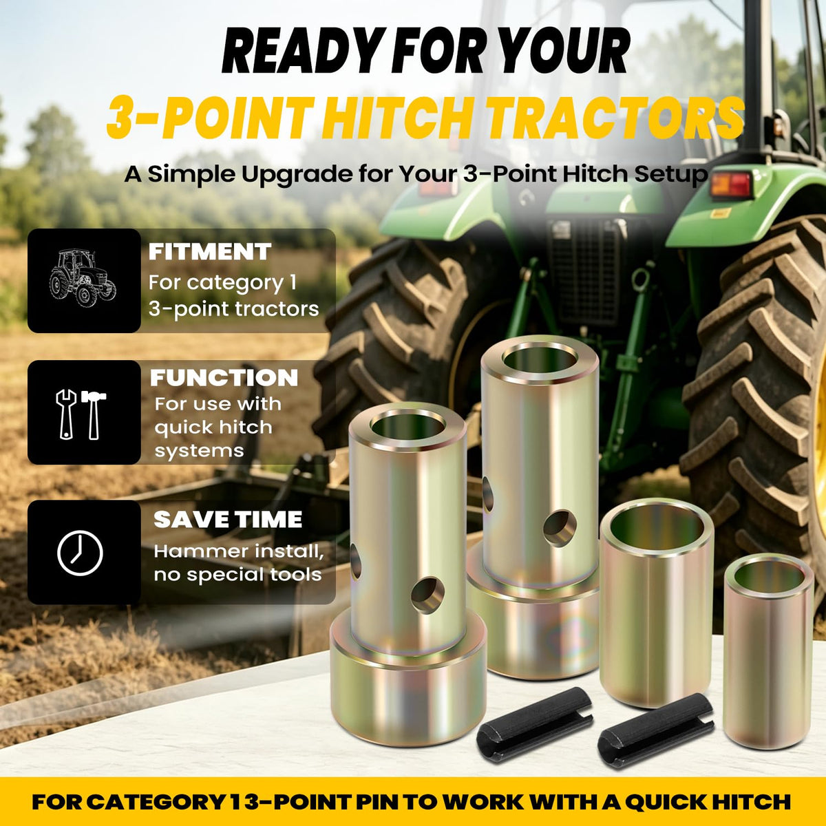 Quick Hitch Bushing Kit for Category 1 3-Point Hitch Tractors O9653