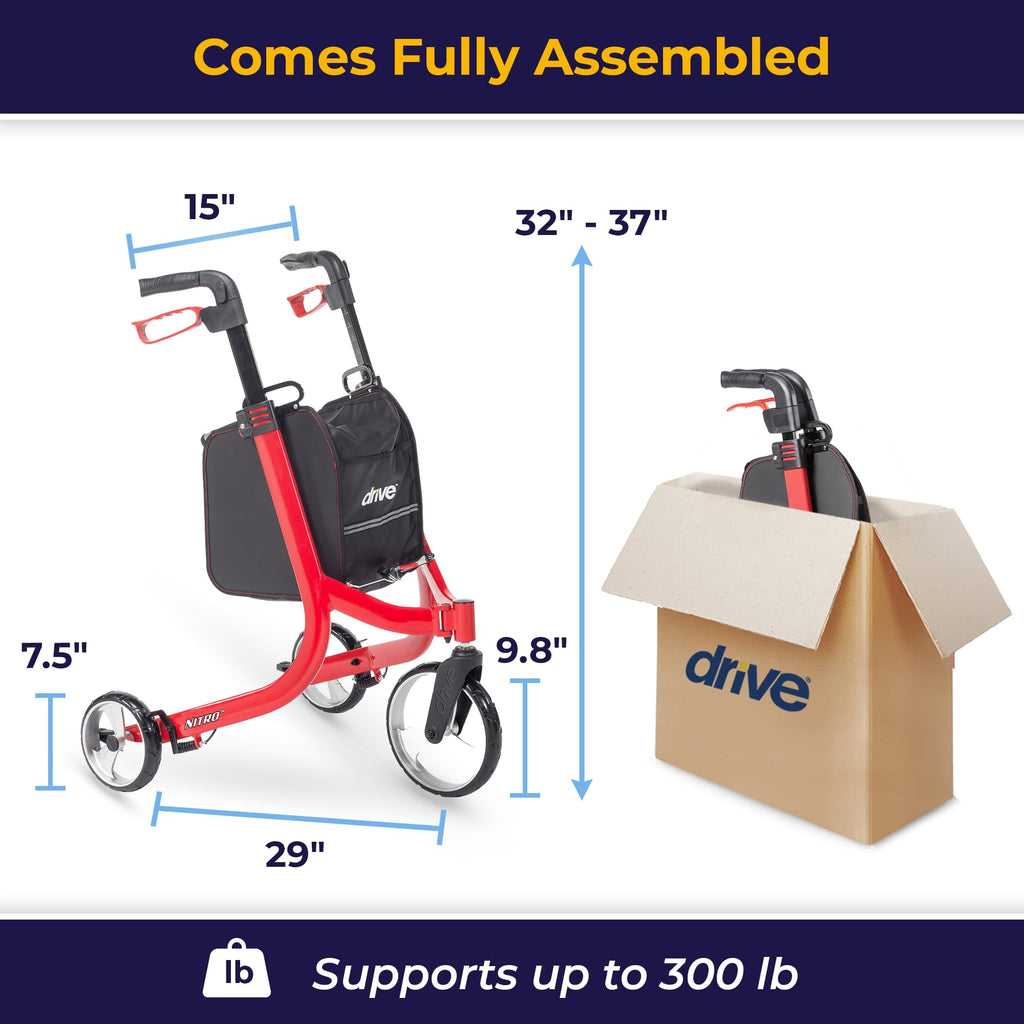Red 3 Wheel Rollator Walker M54384
