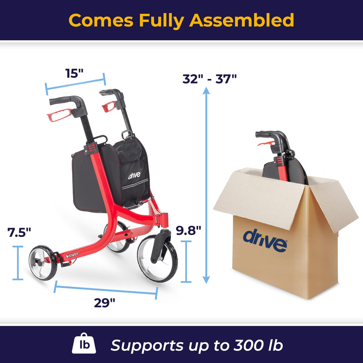 Red 3 Wheel Rollator Walker M54384