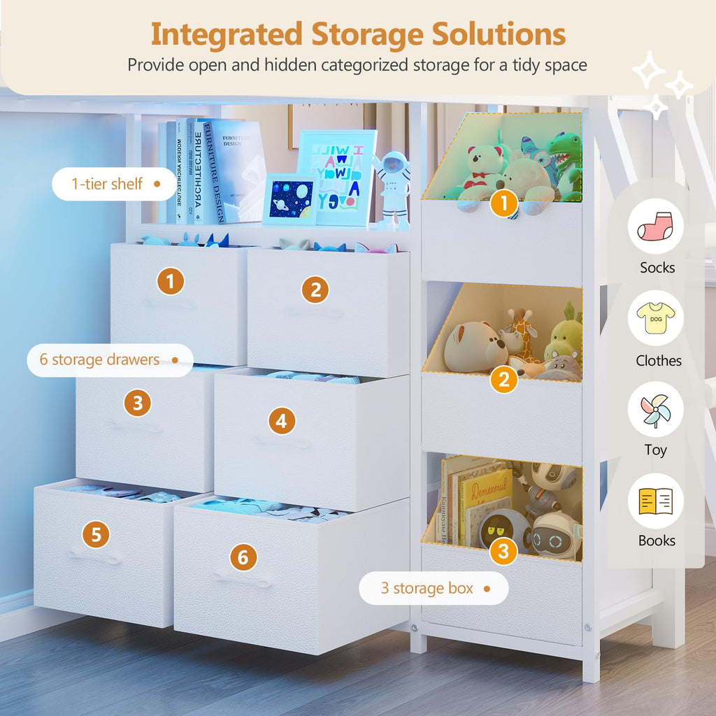Twin Over Twin Bunk Bed with 6 Storage Drawers R95585