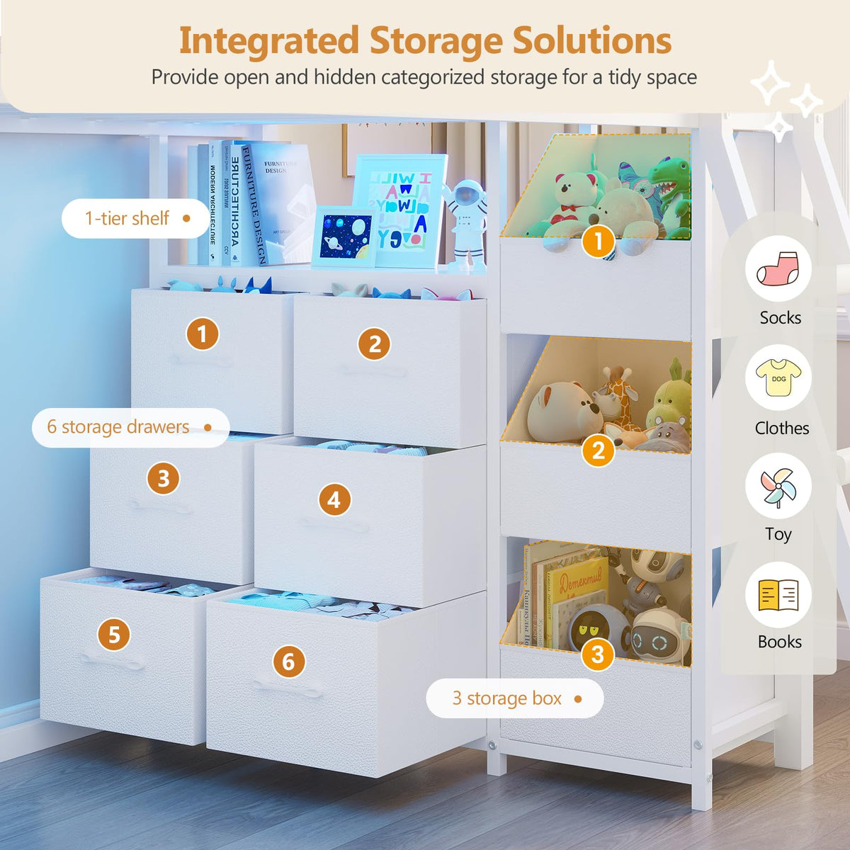 Twin Over Twin Bunk Bed with 6 Storage Drawers R95585