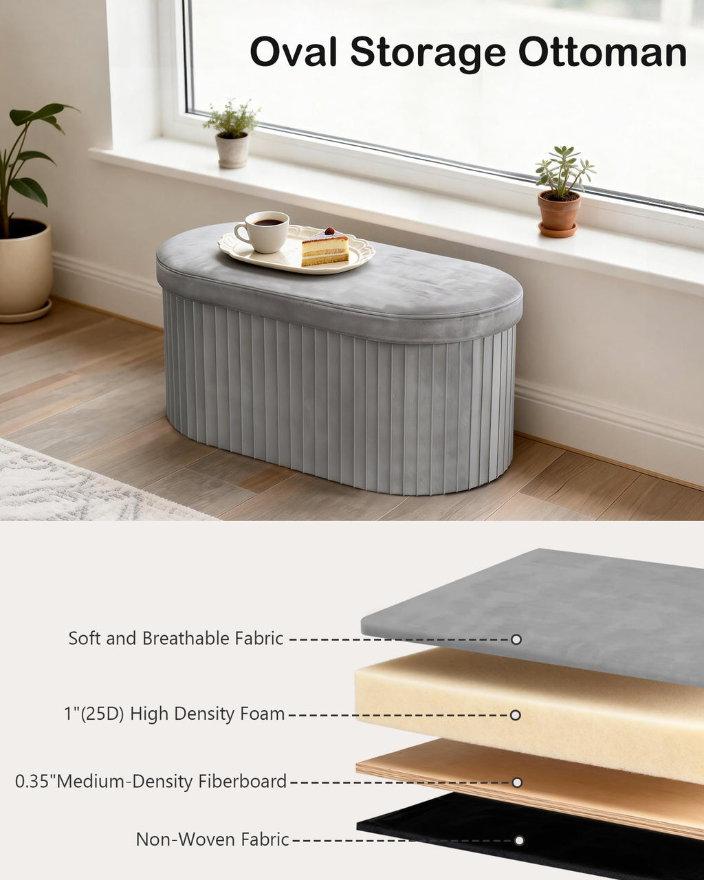 Folding Velvet Storage Ottoman X971547