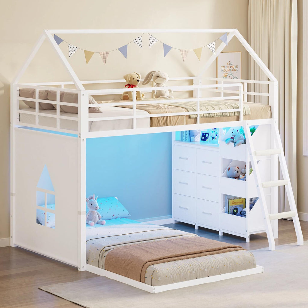 Twin Over Twin Bunk Bed with 6 Storage Drawers R95585