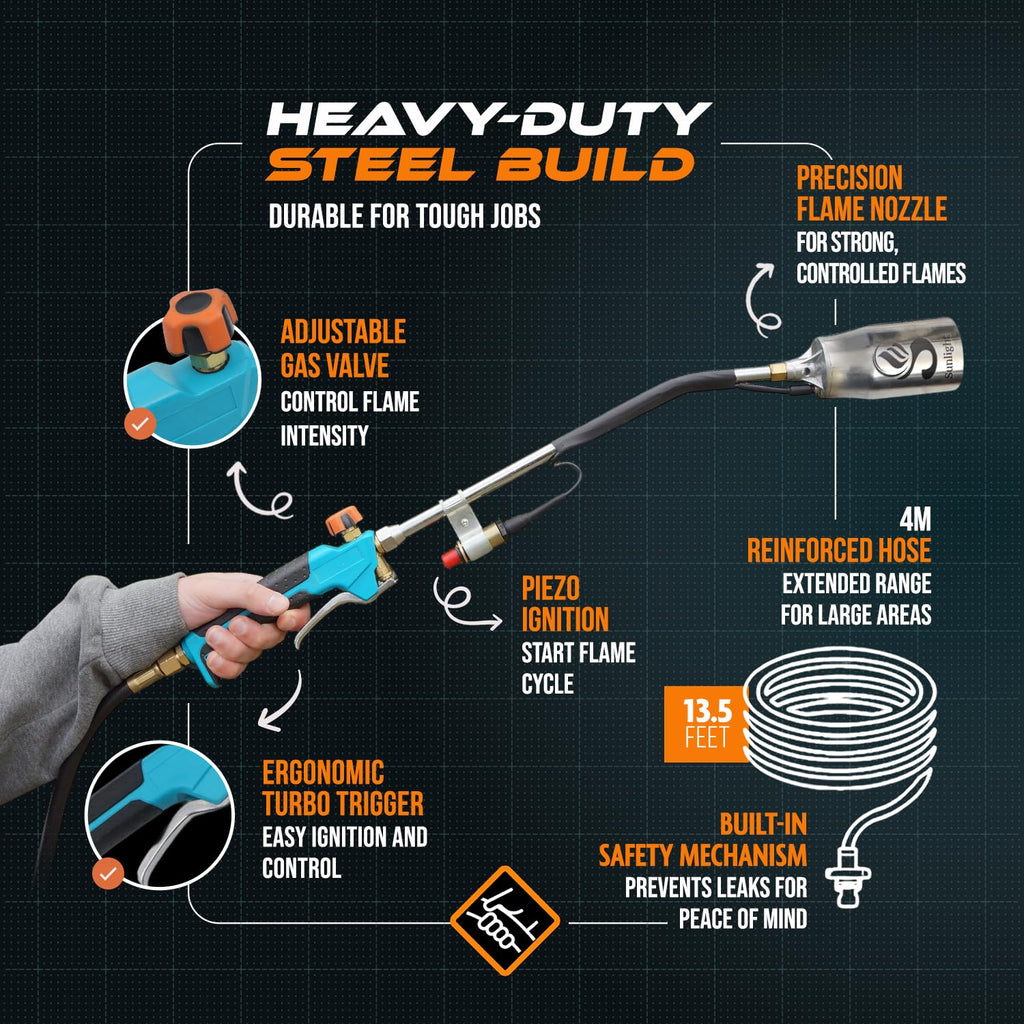 Propane Torch Weed Burner with 13 ft Hose, Adjustable 2,200,000 BTU Self Igniting T58167
