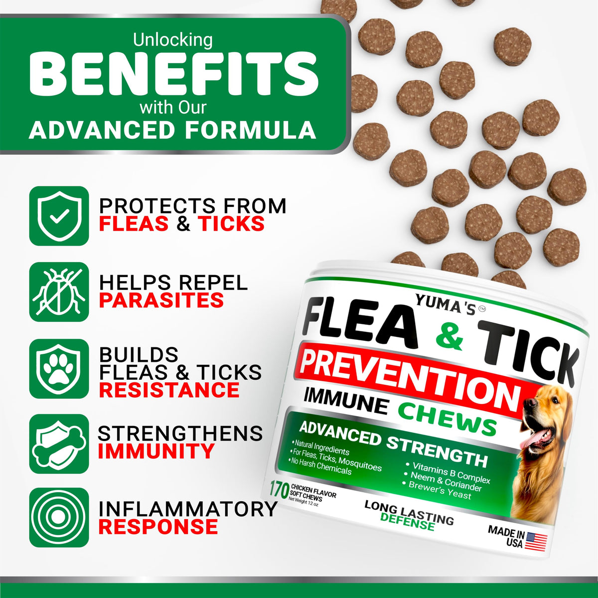 Natural Oral Flea and Tick Prevention for Dogs, 170 Chews I958