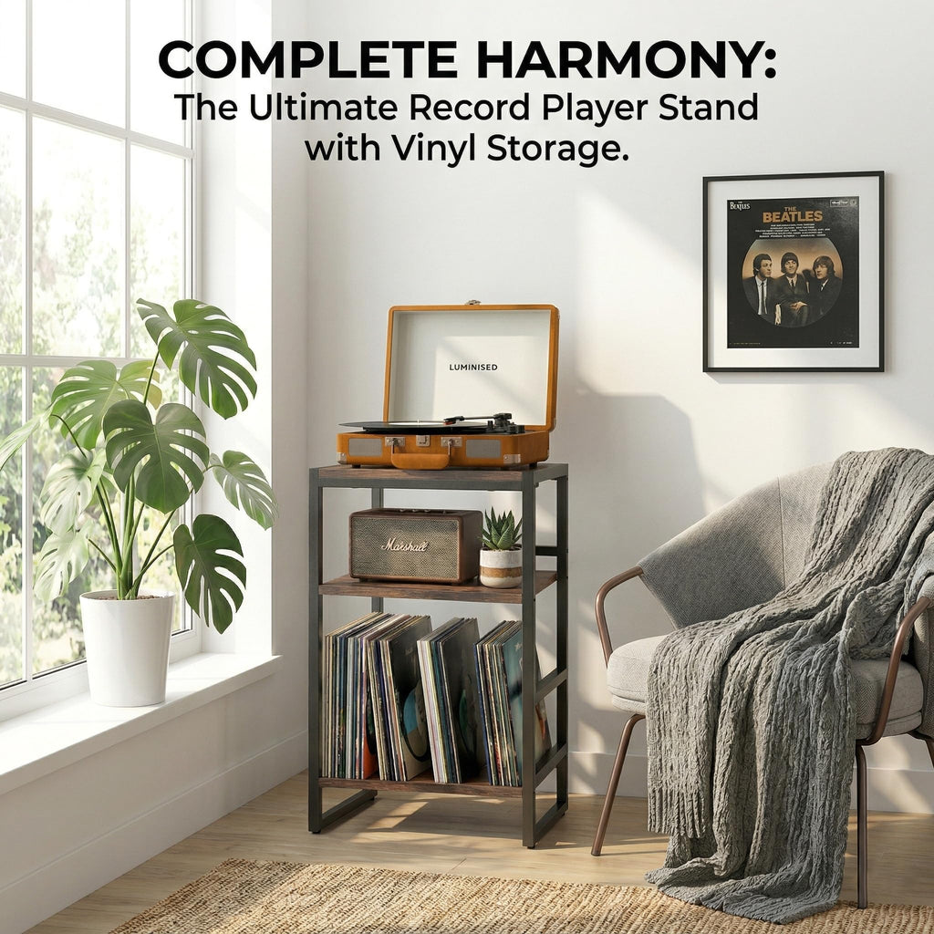 3-Tier Record Player Stand with Storage A8046