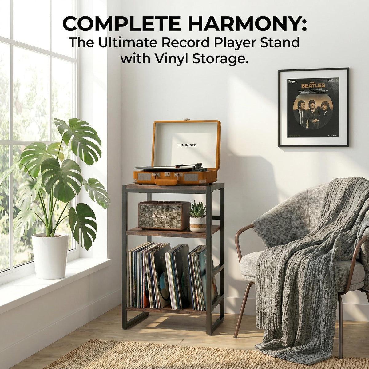 3-Tier Record Player Stand with Storage A8046