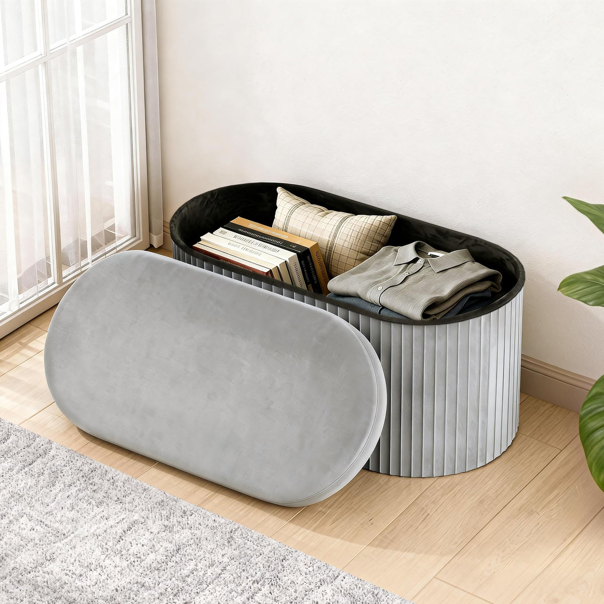 Folding Velvet Storage Ottoman X971547
