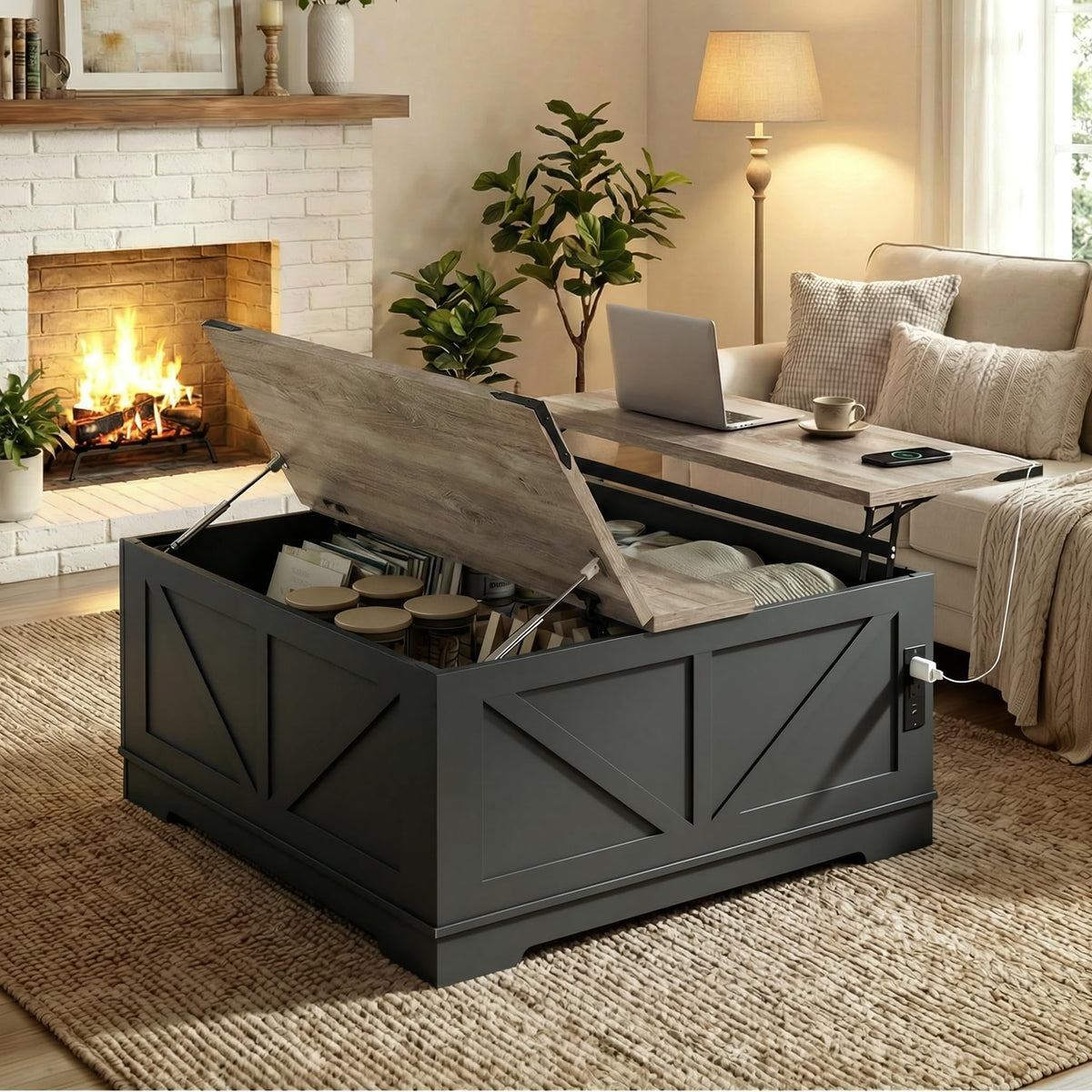 Black Lift Top Wood Coffee Table with Storage T266335