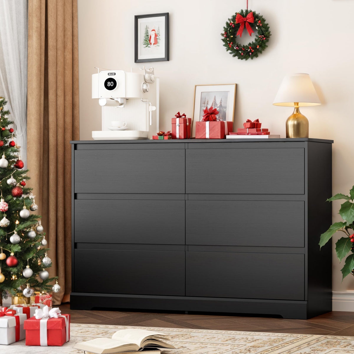 Black 6 Drawer Double Dresser D747