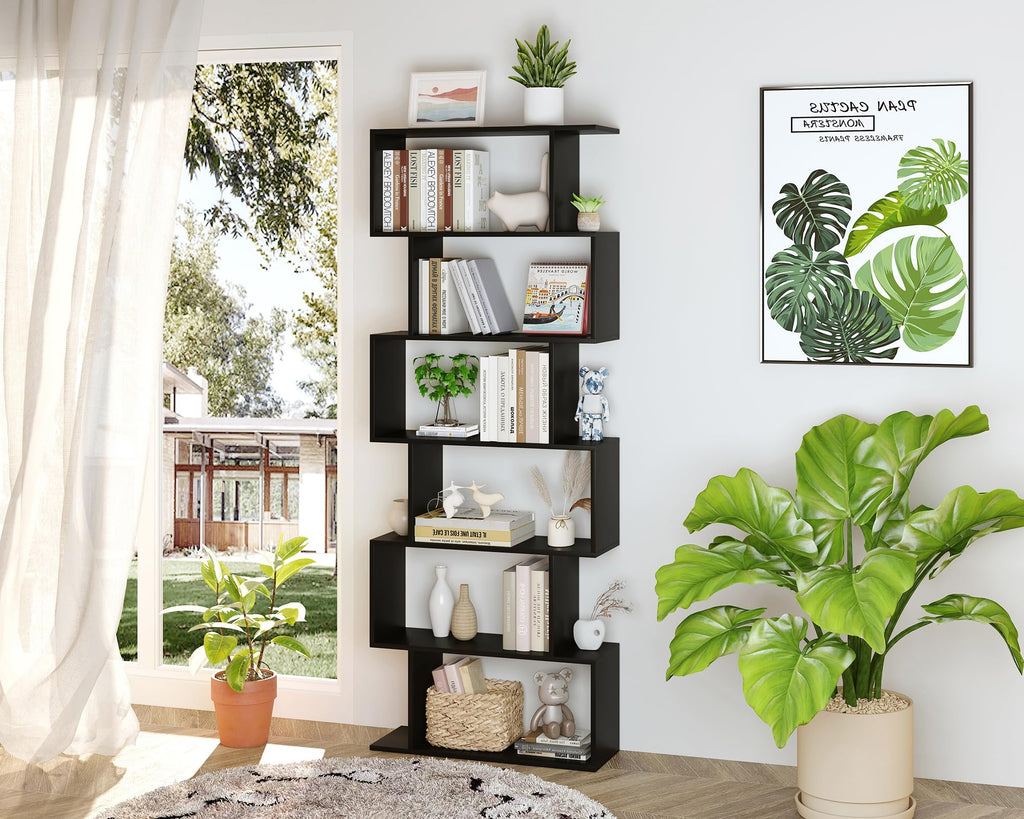 6-Tier Geometric S Shaped Wood Bookshelf D6951
