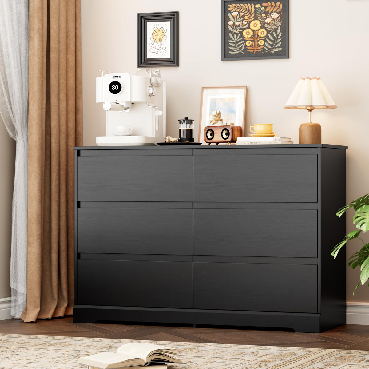 Black 6 Drawer Double Dresser D747