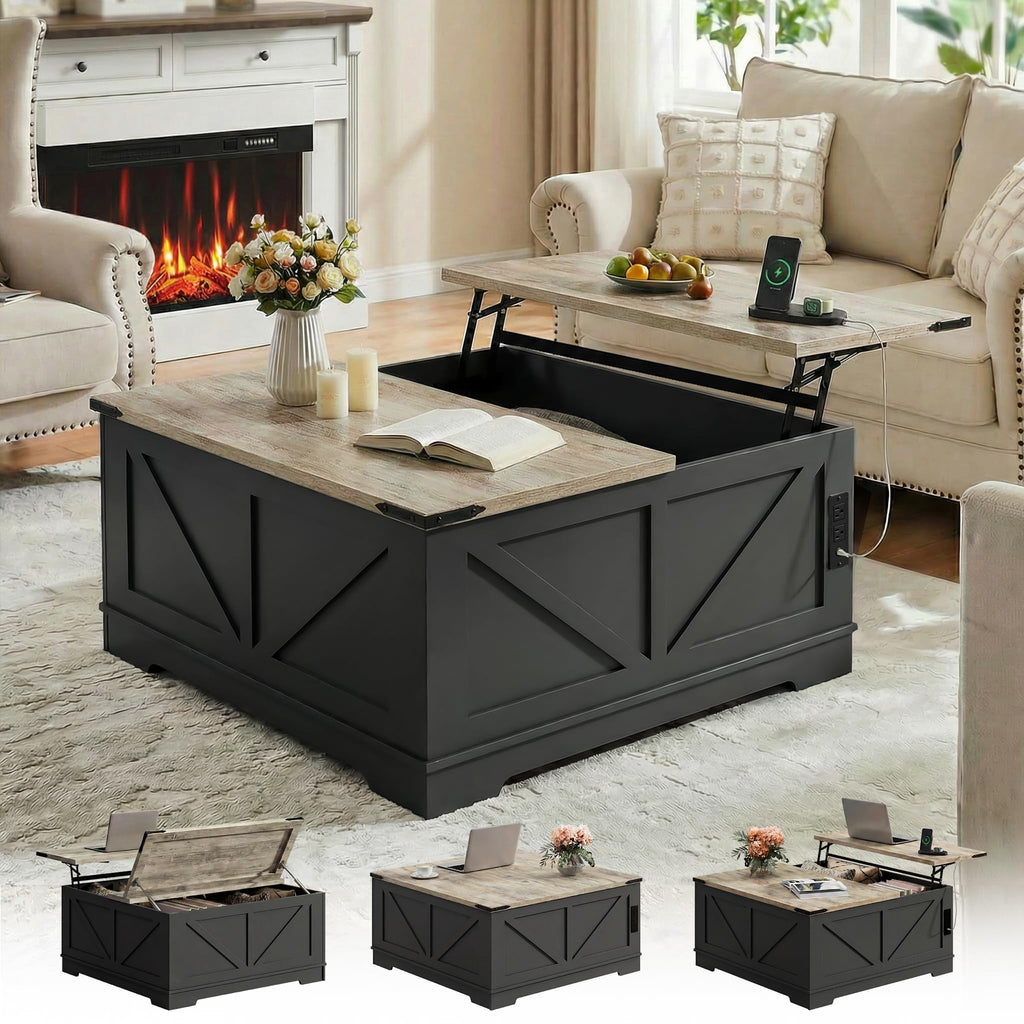 Black Lift Top Wood Coffee Table with Storage T266335