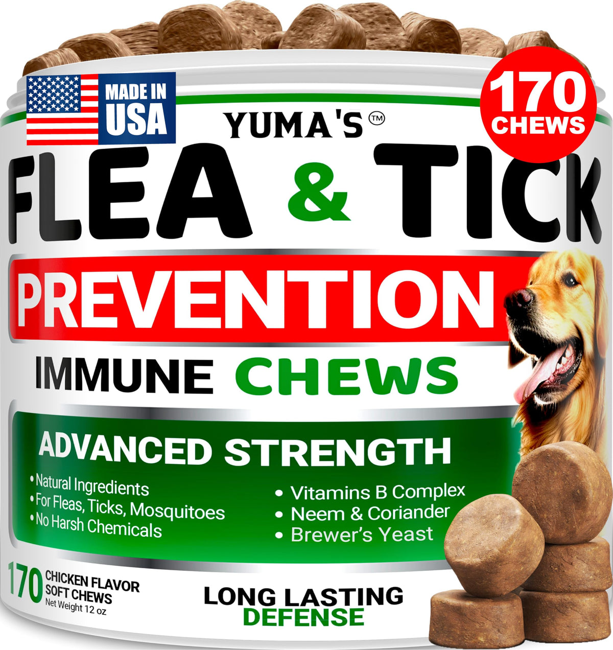 Natural Oral Flea and Tick Prevention for Dogs, 170 Chews I958