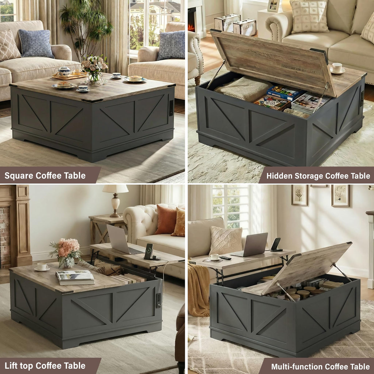 Black Lift Top Wood Coffee Table with Storage T266335