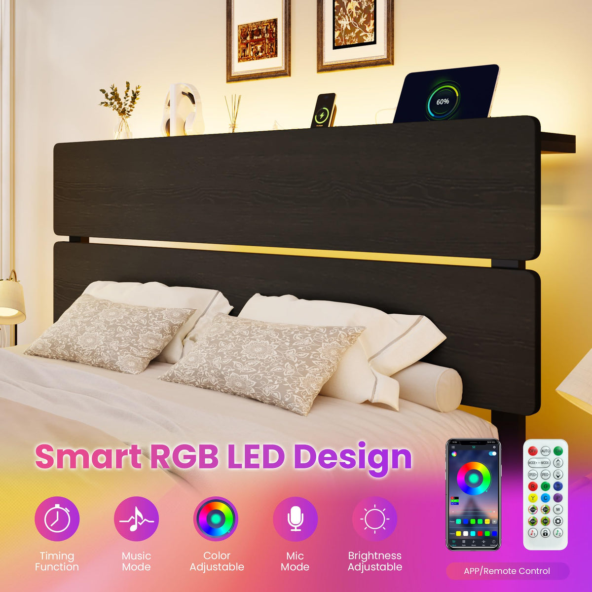 Full Size Bed Frame with Charging Station Z5091