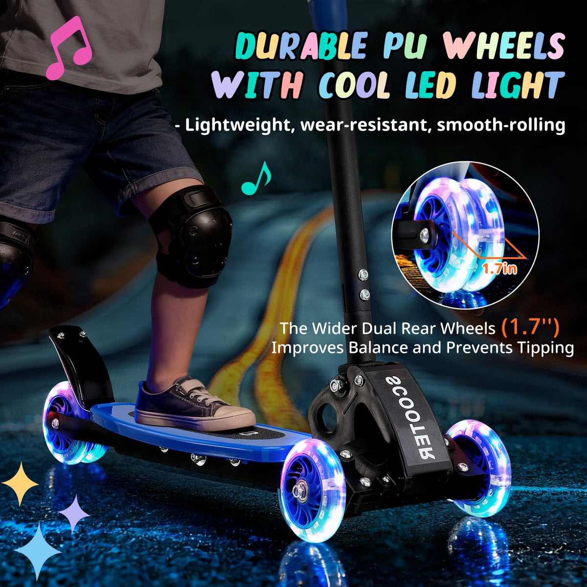 3 Wheel Kids Kick Scooter with Light-Up Wheels and Adjustable Handlebar L982