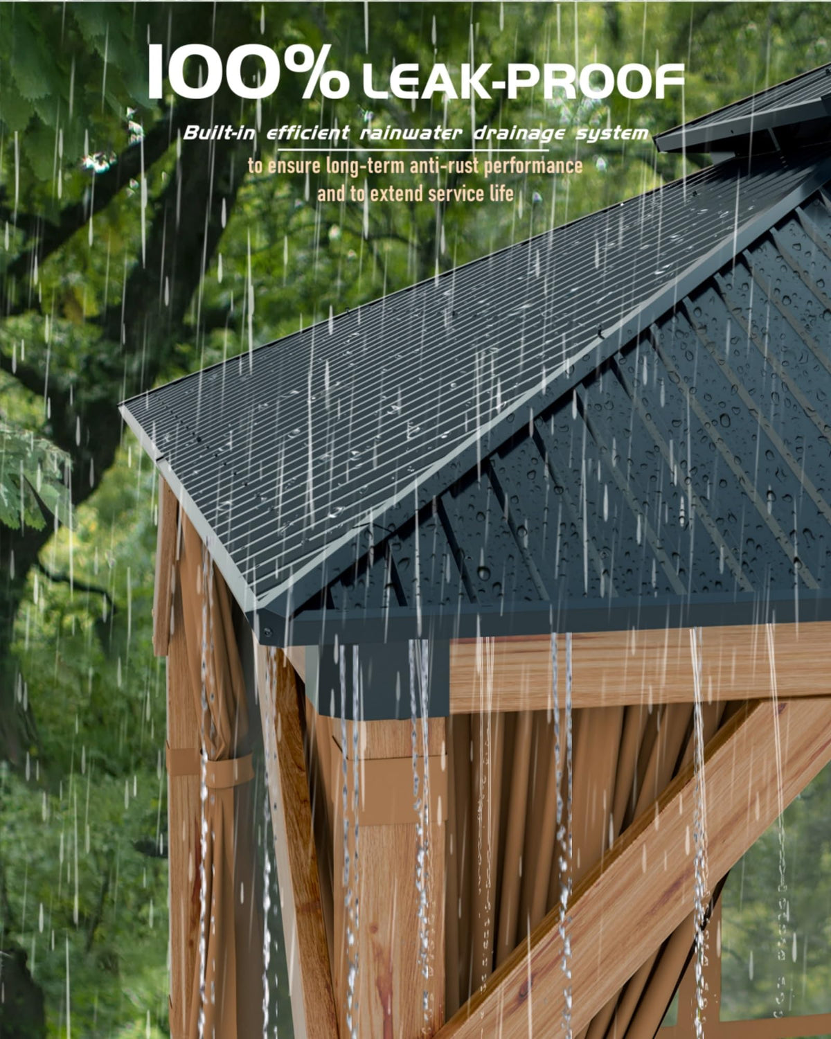 Hardtop Wood Gazebo 10 x 10 ft with Double Metal Roof U472940