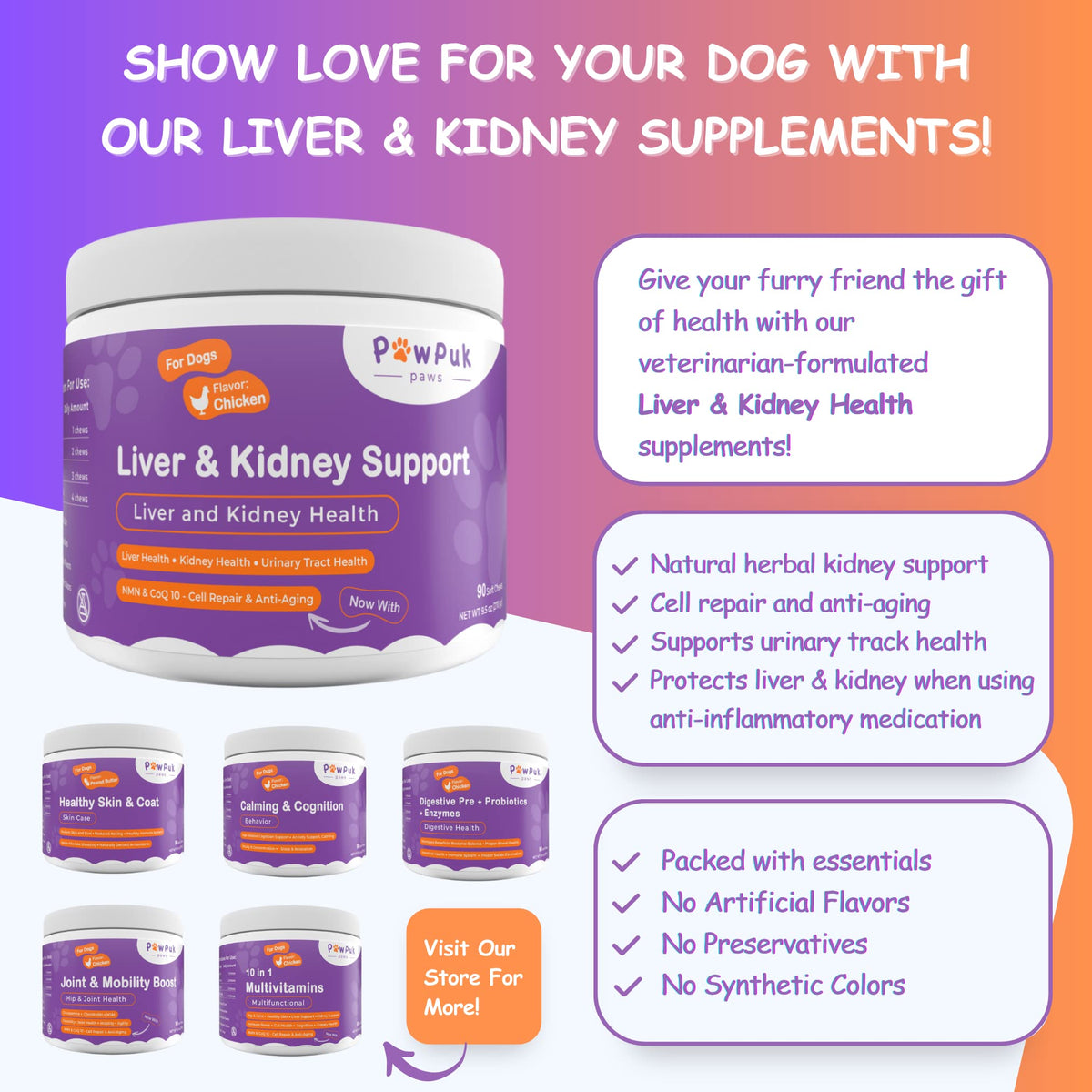 Liver & Kidney Vitamins Supplements for Dogs W1594