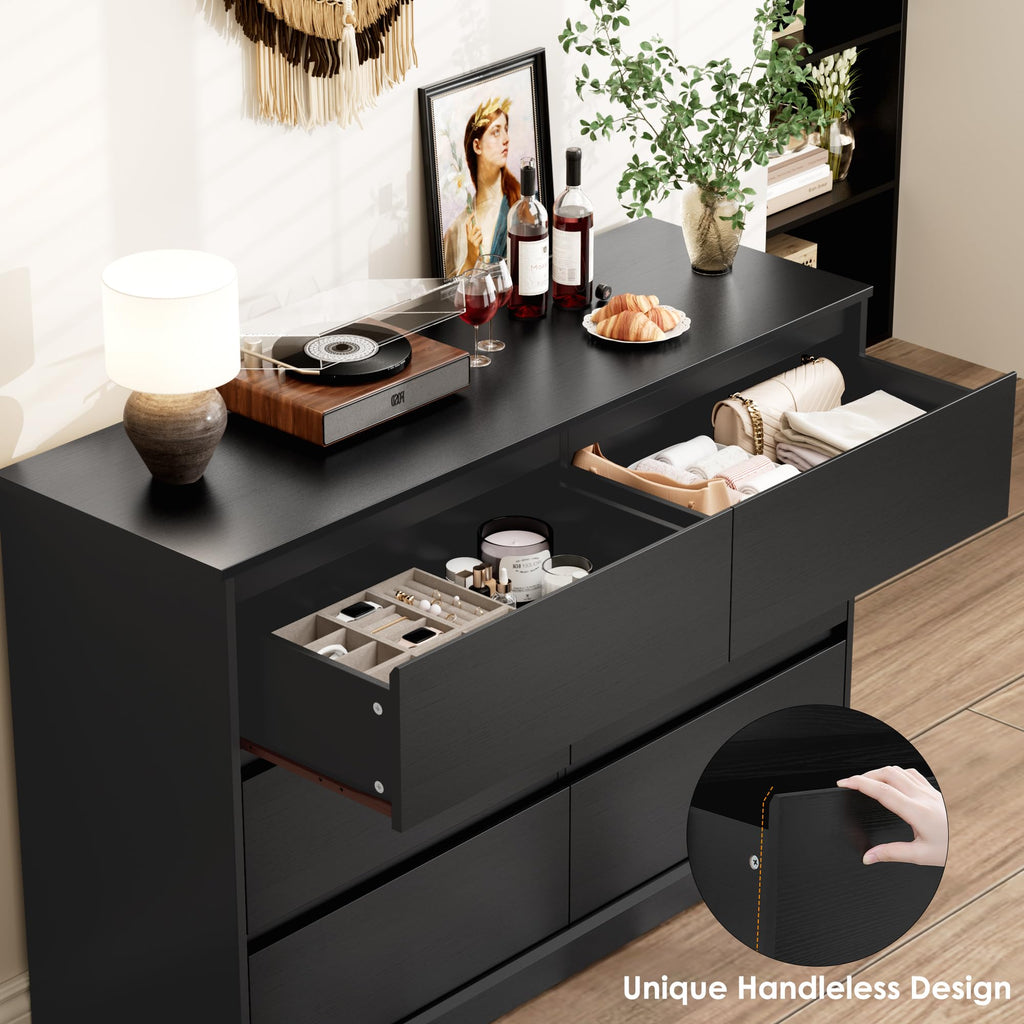 Black 6 Drawer Double Dresser D747