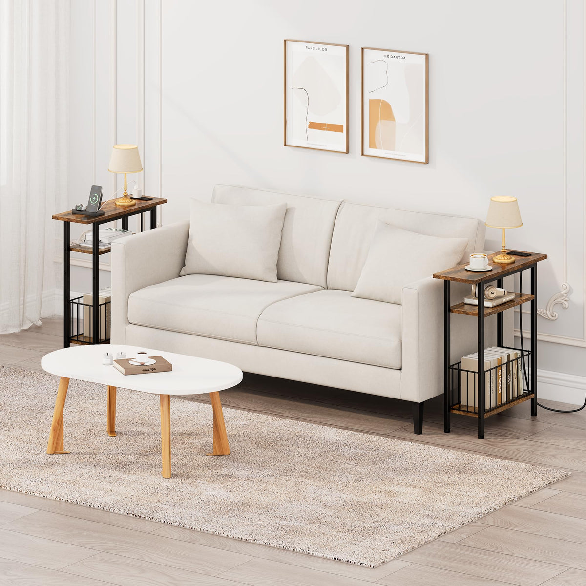Narrow 3-Tier Side Table with Charging Station G57489