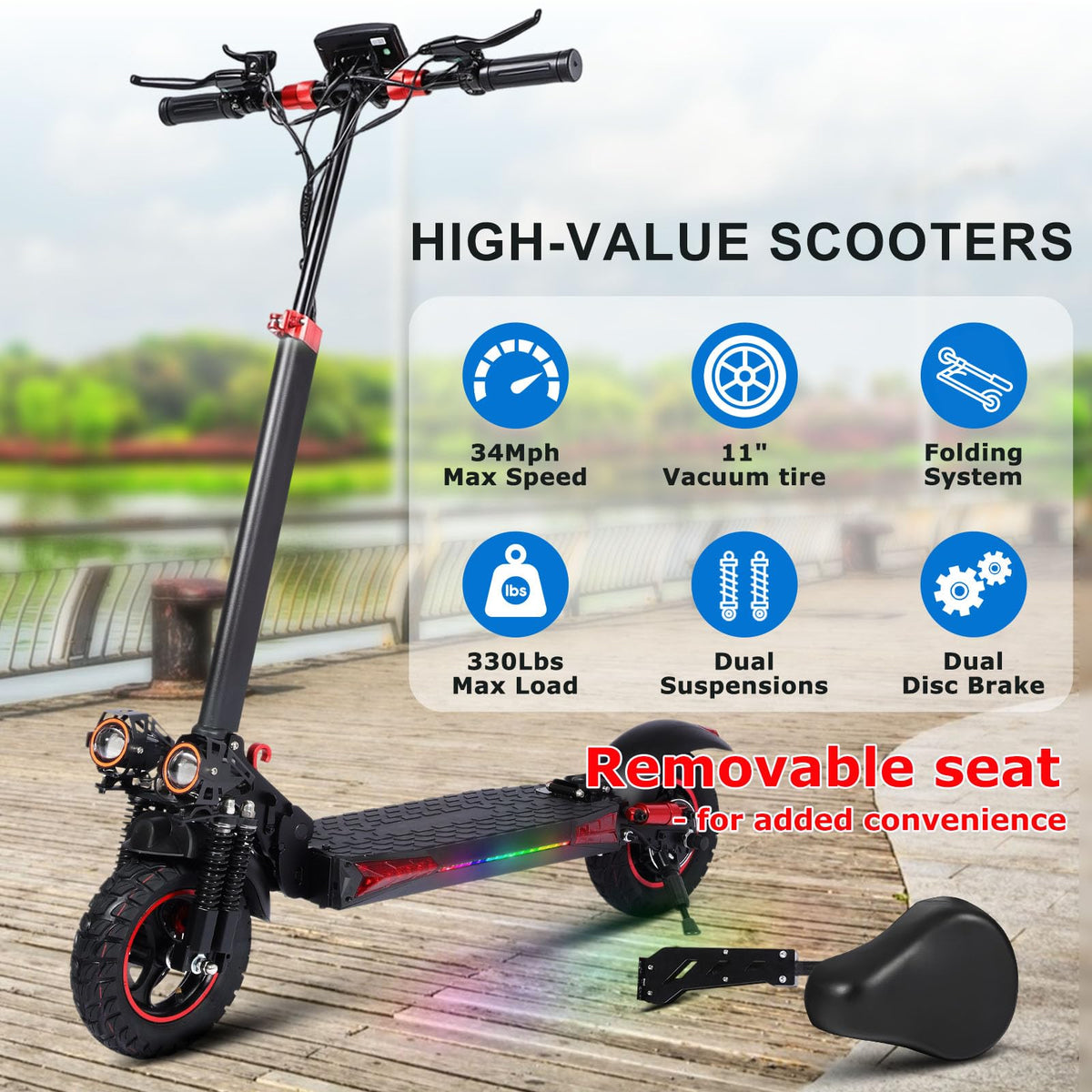 1200W 37 Mile Range 34MPH Foldable Electric Scooter with Seat Y11781