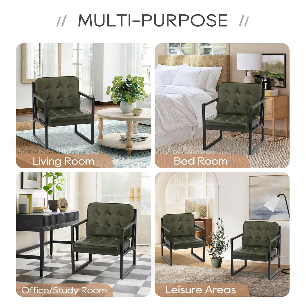 Green Leather Accent Chair Set of 2 R4957