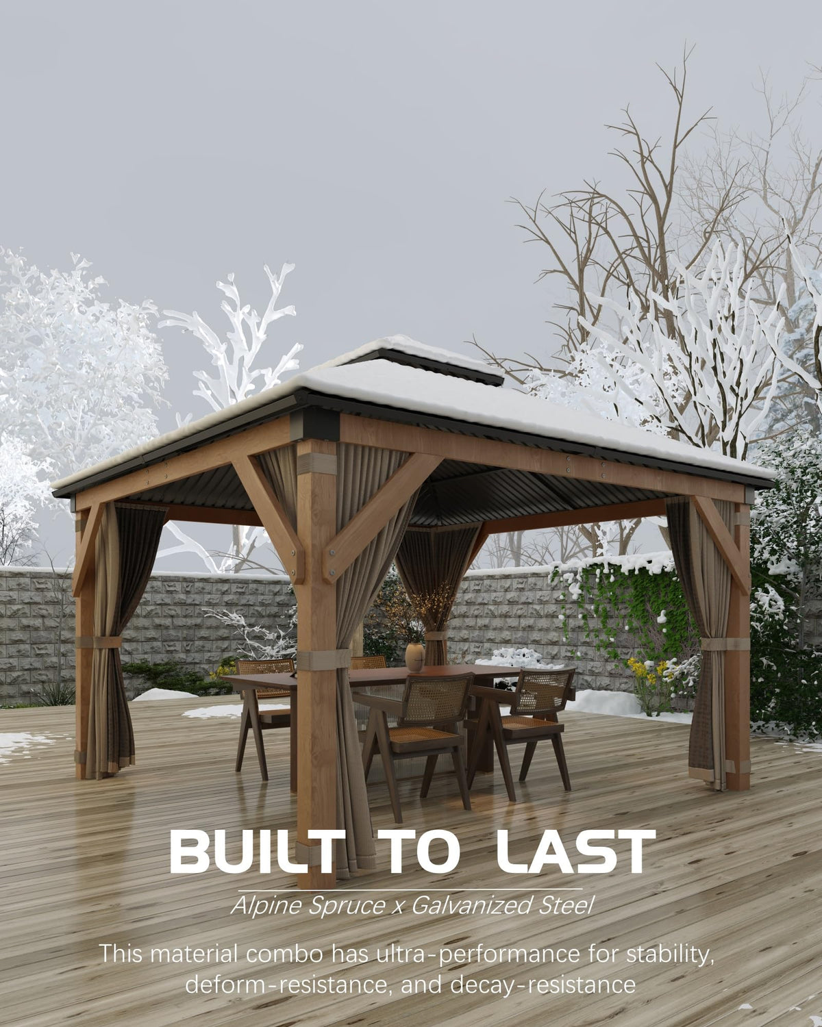Hardtop Wood Gazebo 10 x 10 ft with Double Metal Roof U472940