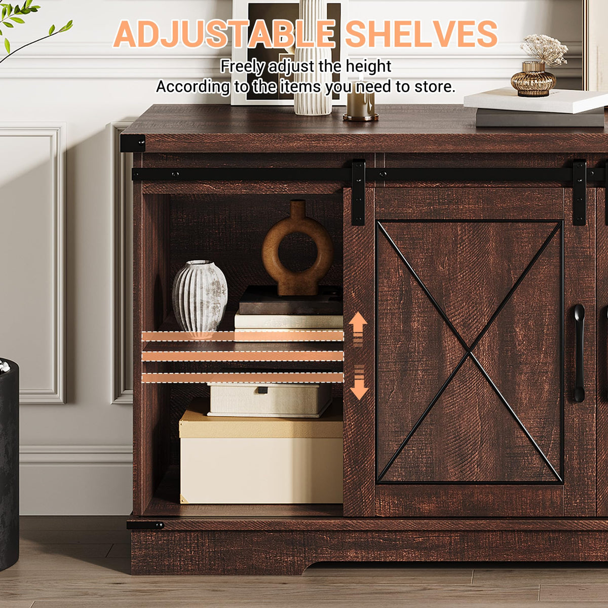 59 Inch TV Stand with Sliding Barn Doors N682145